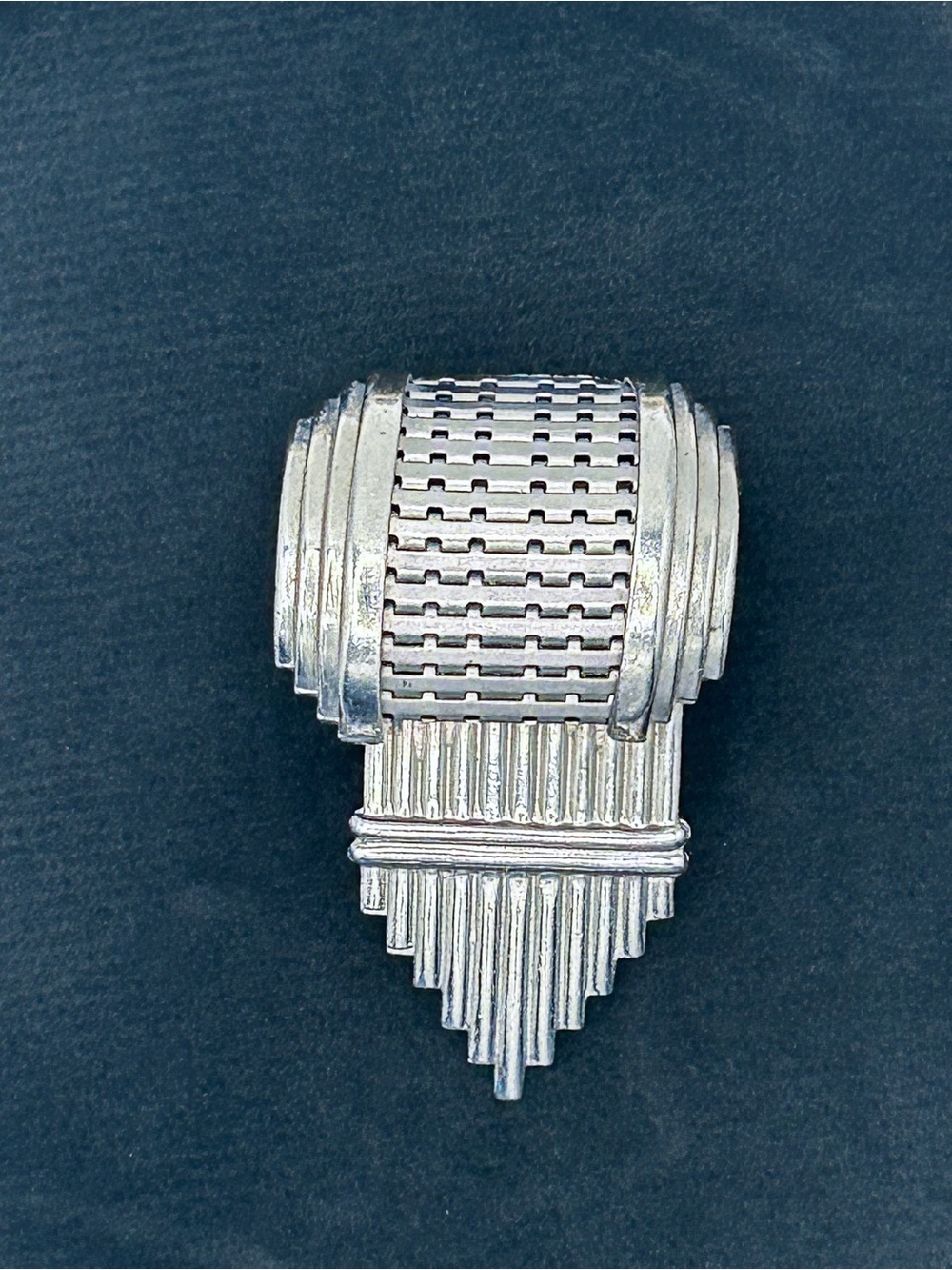 Vintage Art Deco Dress Clip Silver Tone Geometric Architectural Brooch 1930s